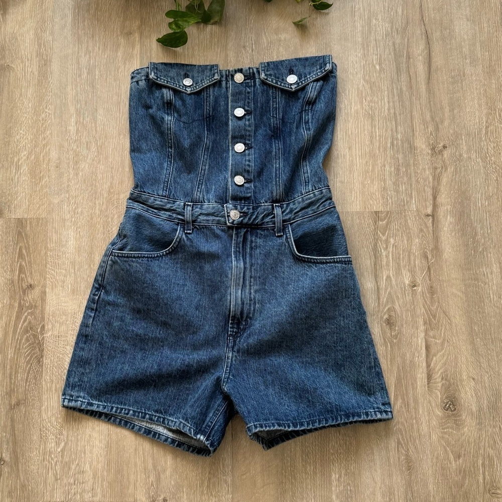 Agolde Sandy Strapless All In One Short in Remendy - Picture 3 of 8